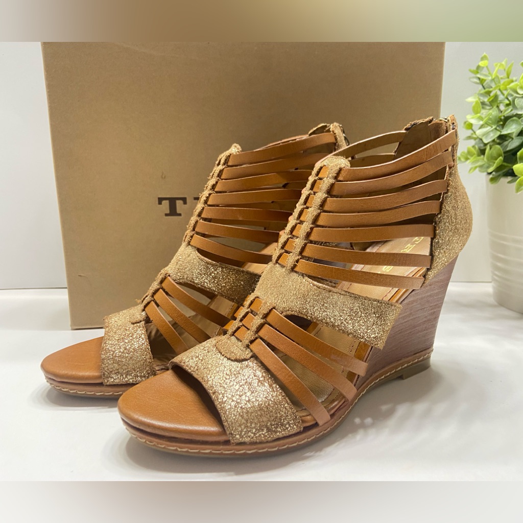 New Trask Sami Gladiator Women’s Caged Wedge Leather Sandal Brown Size 7 $258.